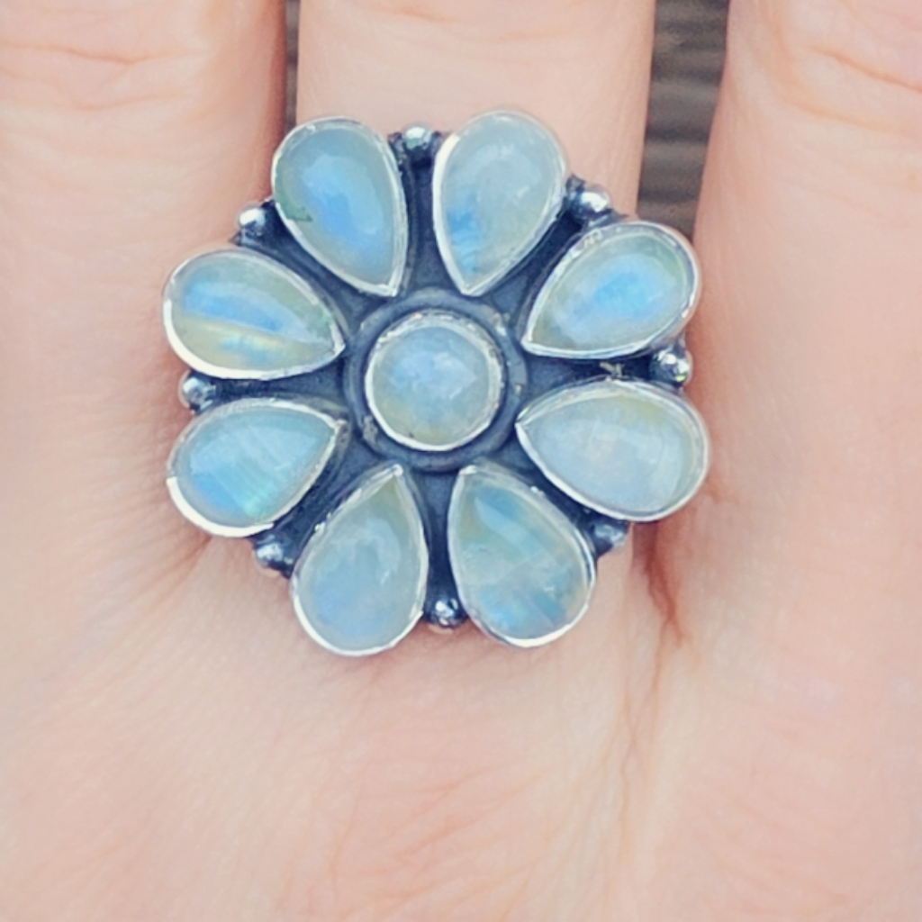 Rainbow Moonstone Sterling Silver Gemstone Ring Size 8 127$